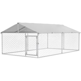 13.1' x 7.5' x 4.9' Outdoor Dog Kennel Dog Run with Waterproof, UV Resistant Cover for Medium Large Sized Dogs, Silver