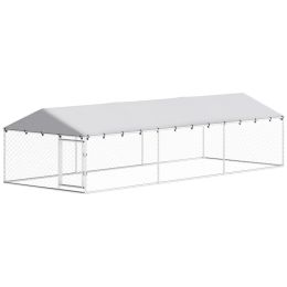 20' x 7.5' x 5' Dog Kennel Outdoor for Large Dogs with Waterproof Roof, Silver (Option: Silver-1860x415x160 mm)
