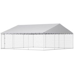 Heavy Duty Outdoor Dog Kennel with Waterproof Roof, Secure Latch, Chain Link Dog Run for Backyard, 19.7' x 19.7' x 8.9' (Option: Silver-1600x275x275 mm)