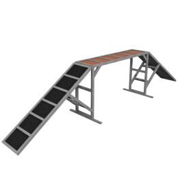 Dog Agility Equipment Ramp with Safety Bar, Non-slip Surface, for Walk and Pause Training, Gray (Option: Gray-350x230x1280 mm)
