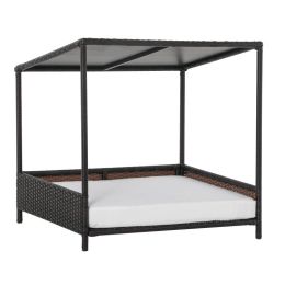 Wicker Dog House Raised Rattan Puppy Bed Cat Shelter for Indoor Outdoor Garden Patio Pet Sofa with Removable Cushion for Medium Sized Pet Brown (Option: Brown and White-875x725x170 mm)